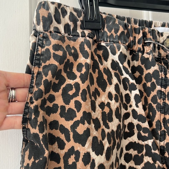 GANNI Leopard Washed Cotton Canvas Drawstring Trousers in Almond Milk 42 - Picture 3 of 13